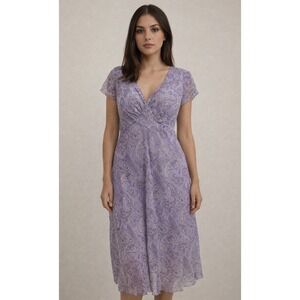 DBY Vtg 90s y2k Short Sleeve Chiffon A Line Dress Floral Fairy Tie Back Cottage